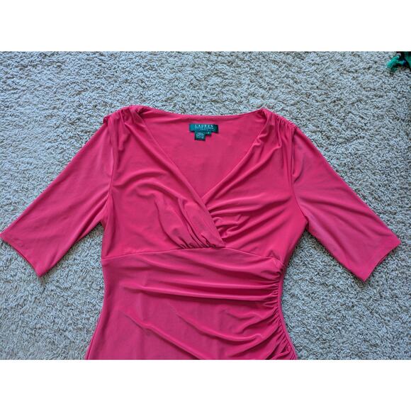 Lauren Ralph Lauren Babydoll Wrap Dress 6 Pink Stretch Career Work Y2K Barbie - Picture 5 of 8